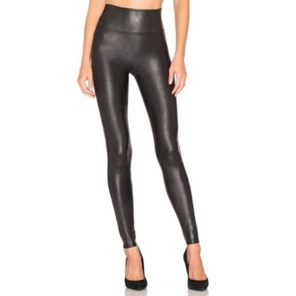 Spanx Vegan Faux Leather Leggings Black High Waisted Tummy Control Women XL Edgy